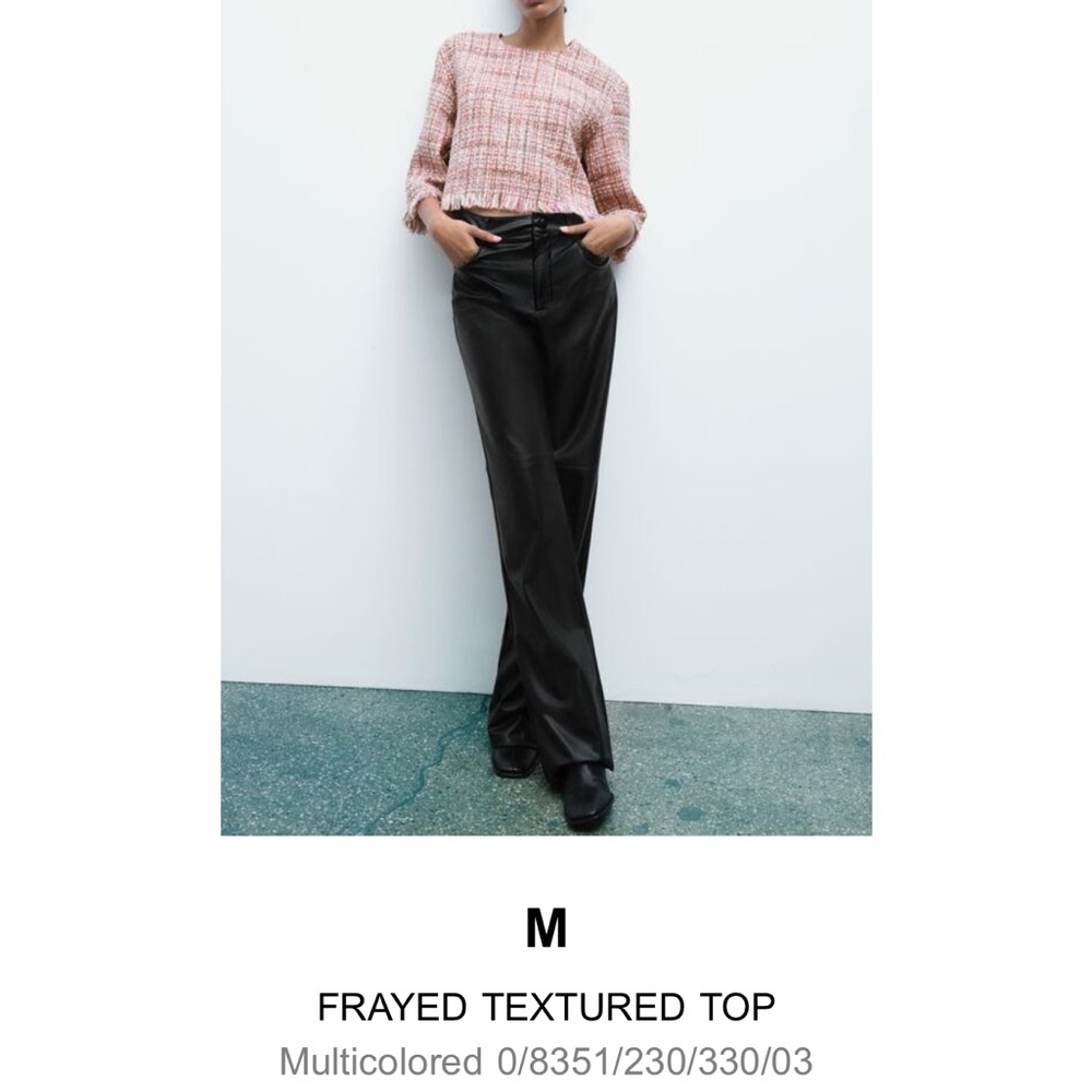 Zara pink tweed Frayed Textured Top size M